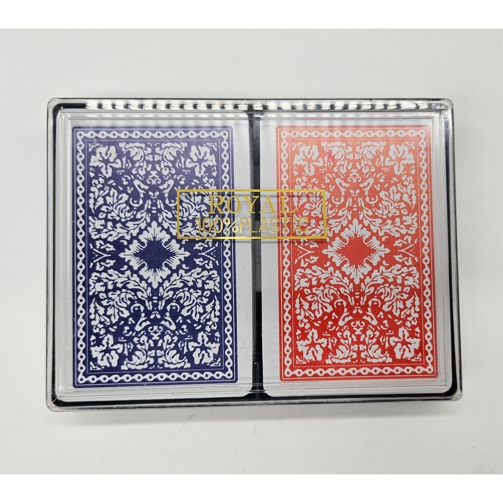 Royal 100% Plastic Playing Cards 2 Decks Red and Blue Ornate Scroll with Case